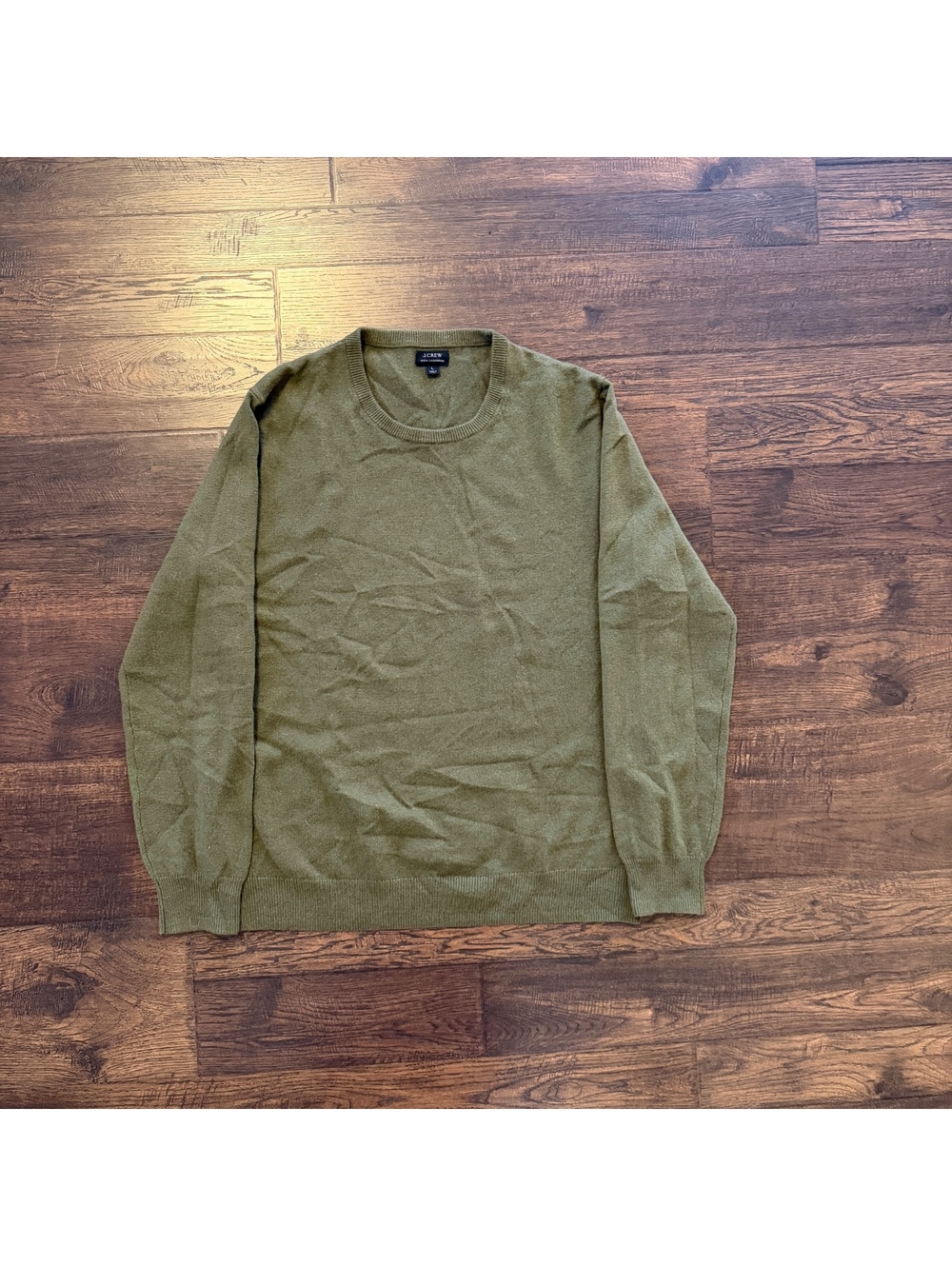 J.Crew 100% Cashmere Sweater Mens Large L Olive Green Crewneck Long Sleeve